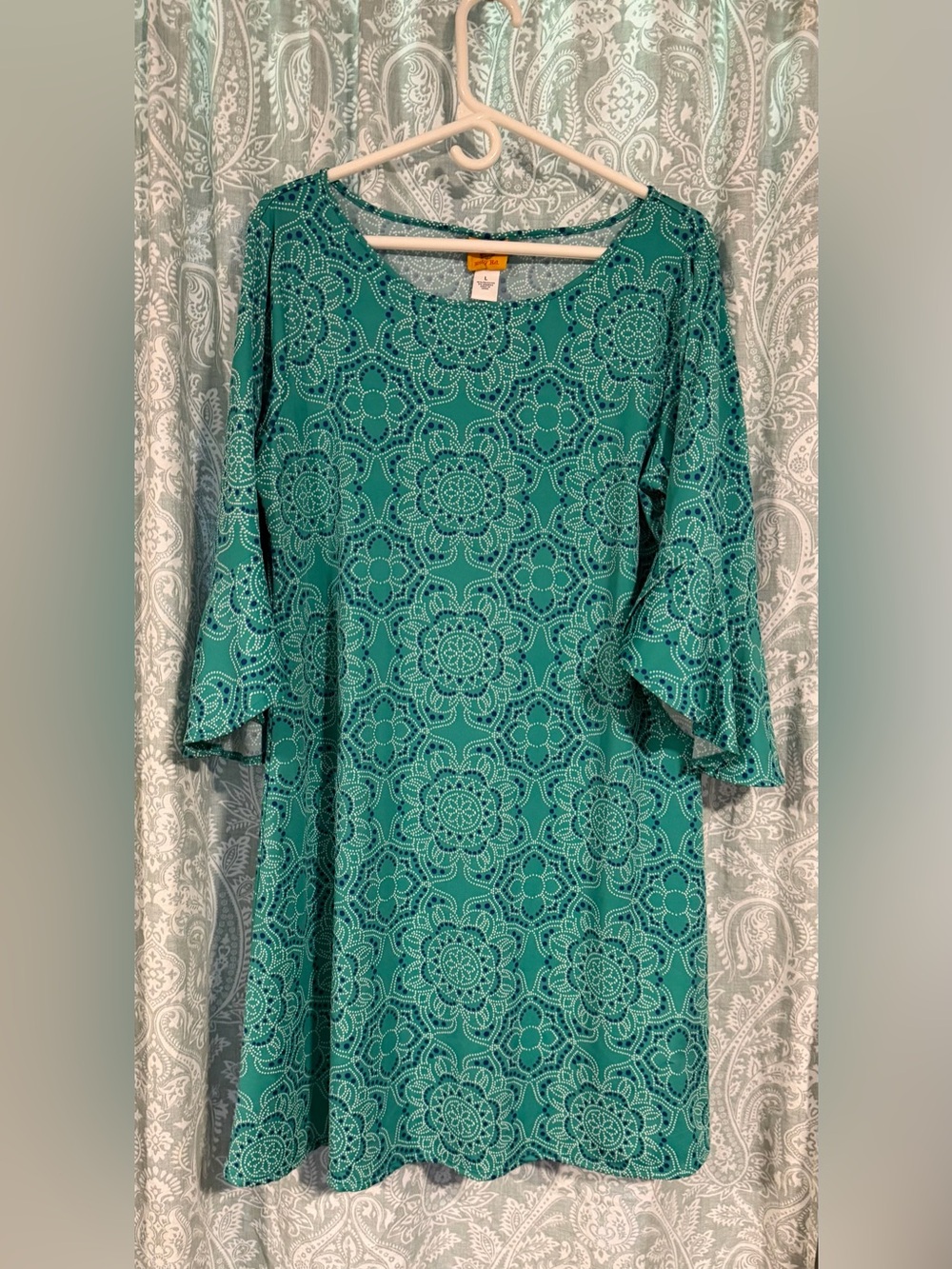 Ruby Rd. Teal and Navy Dot Floral Print Dress